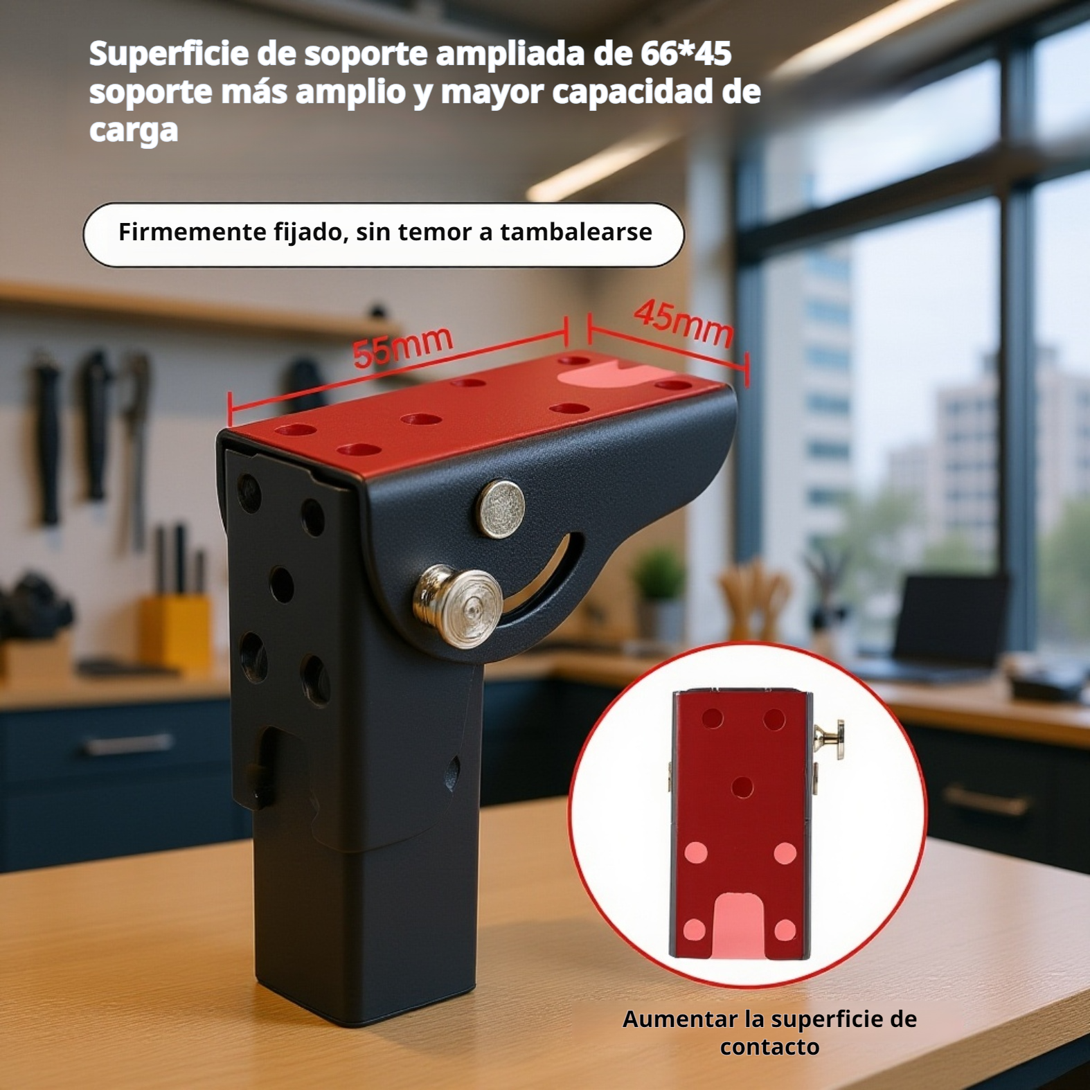 Mesa plegable con patas de soporte abatibles 90°