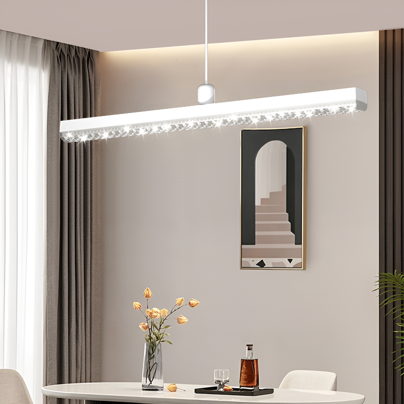 나사형 받침대가 있는 긴 스트립형 크리스탈 샹들리에, 매우 밝고 에너지 절약형 램프