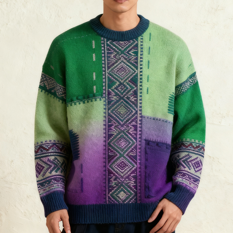 그라데이션 체크 남성 니트 스웨터 전체 이미지