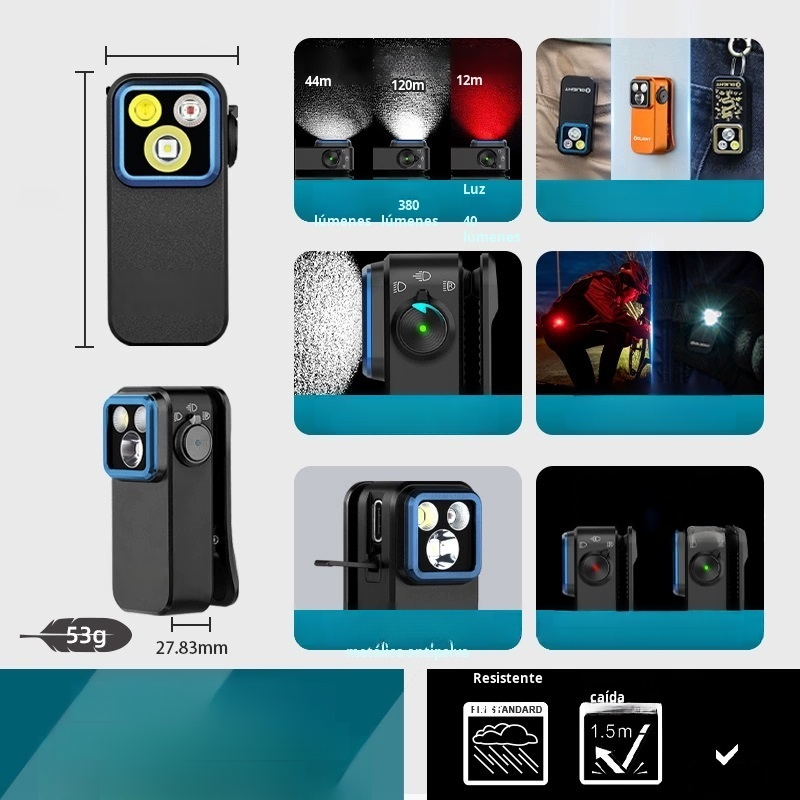 Linterna LED con reflector, foco y luz roja, linterna recargable USB-C de 500 lúmenes, luz de clip I