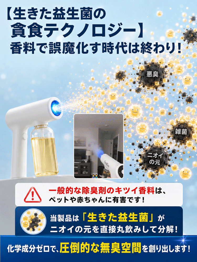 ナノブルーライト・プロバイオティクス配合除菌消臭スプレー