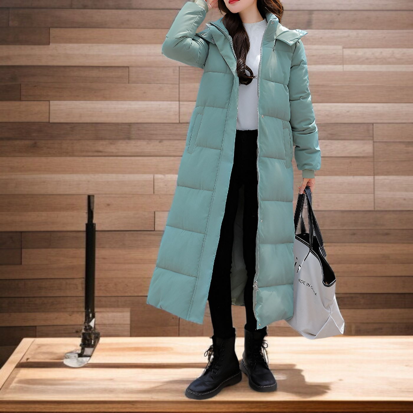 レディース エクストラロング ダウン コットン コート、足首丈、ゆったりとしたフィット感、暖かい中綿入りジャケット