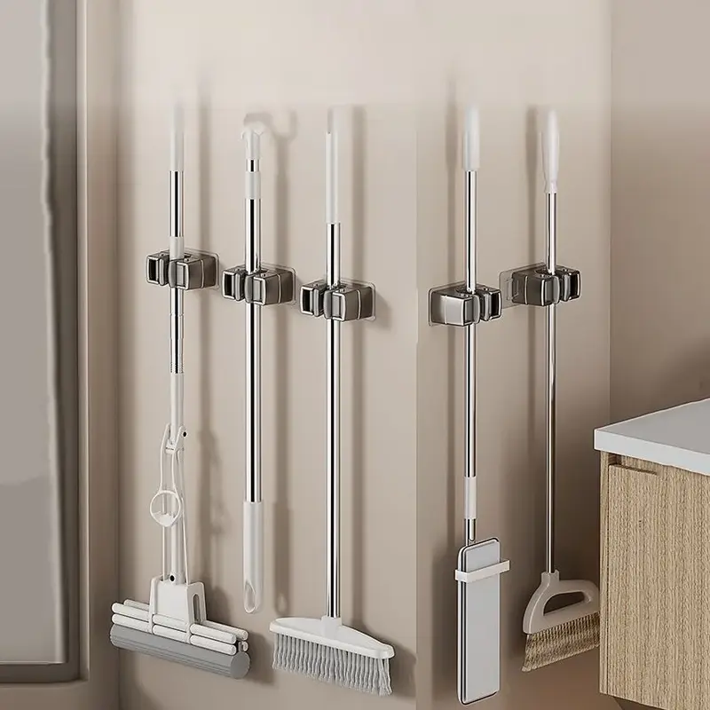 No-Drill Cleaning Tool Holder for Bathroom, Wall Hanging Storage Rack