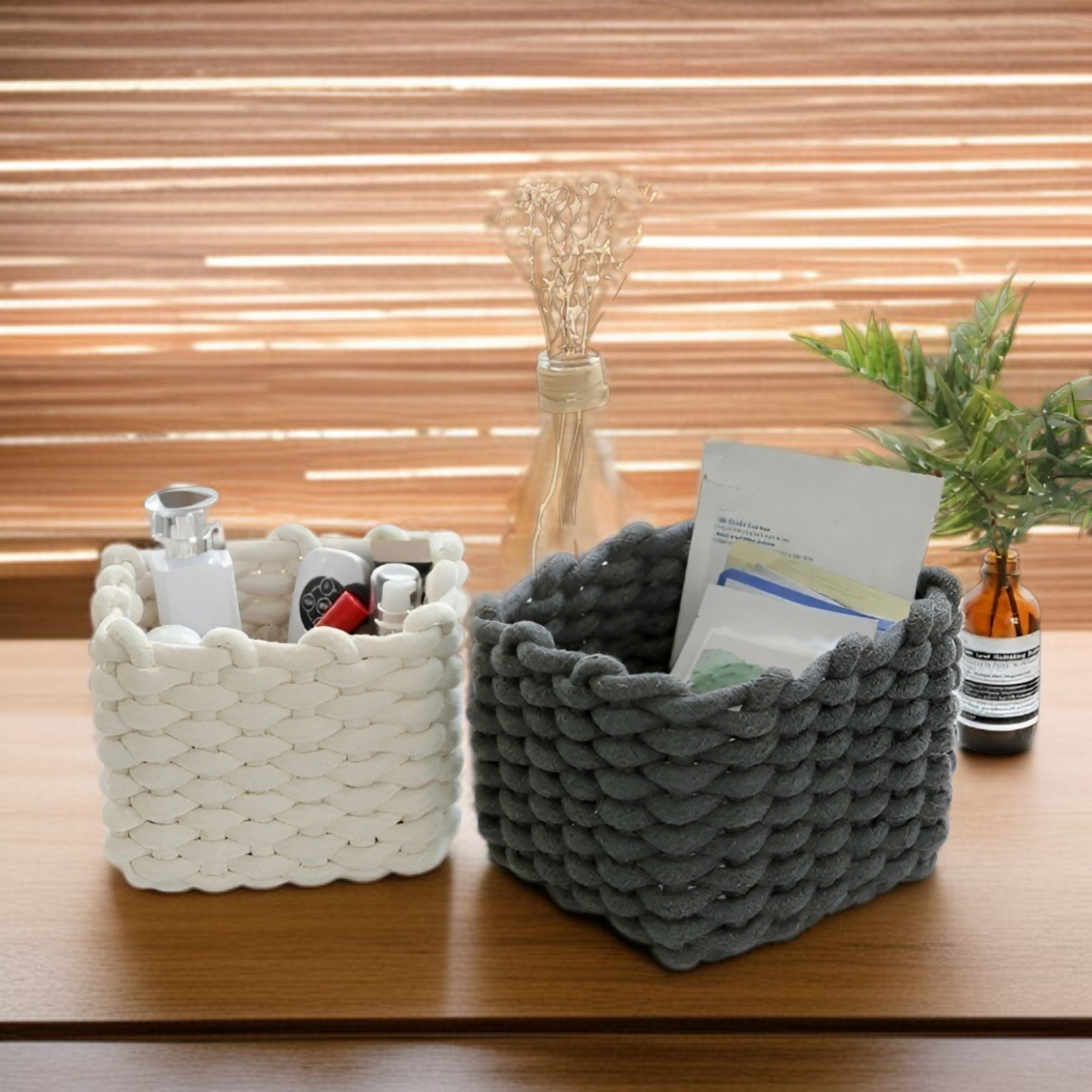 سلة تخزين منسوجة من القطن