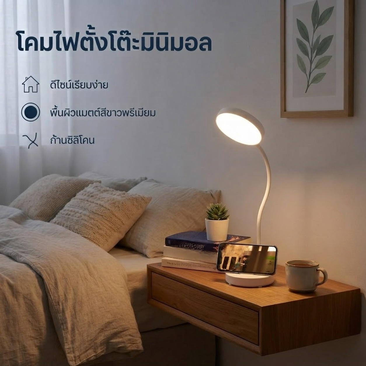 โคมไฟอ่านหนังสือ LED ปรับแสงได้ ถนอมสายตา สำหรับหอพัก