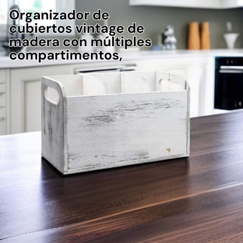  Caja de almacenamiento de cubiertos de madera retro