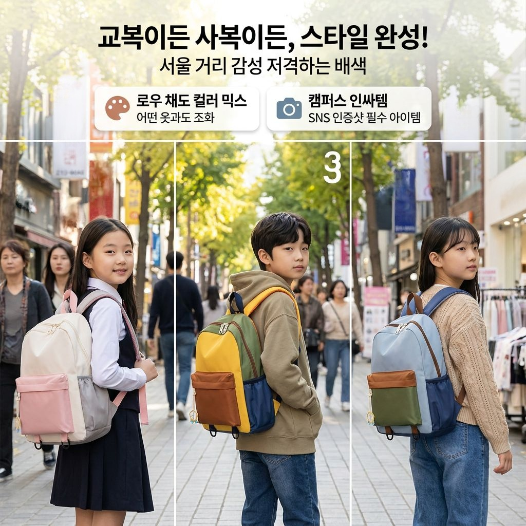 초등학생용 배색 경량 백팩 패션 통기성 남녀공용