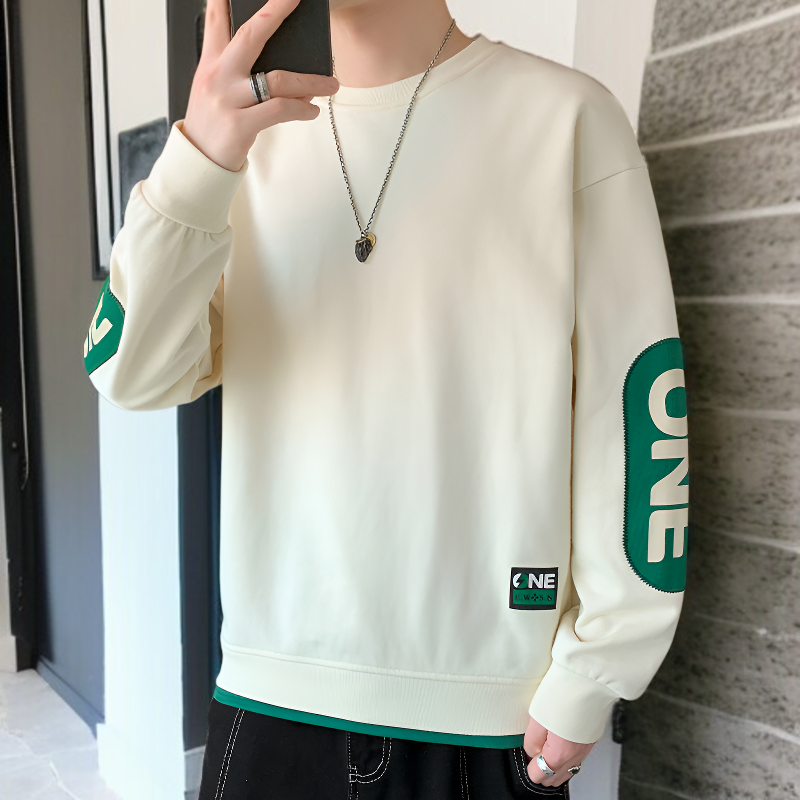 メンズ秋冬ニット中わたスウェットゆったりカジュアルプリントラウンドネックメンズスウェットシャツ