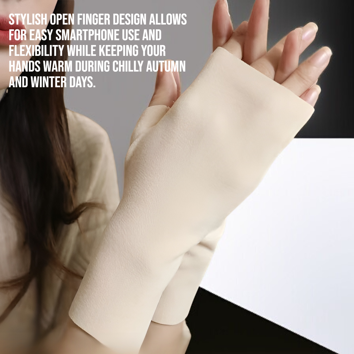 Ladies' autumn and winter warm open finger gloves