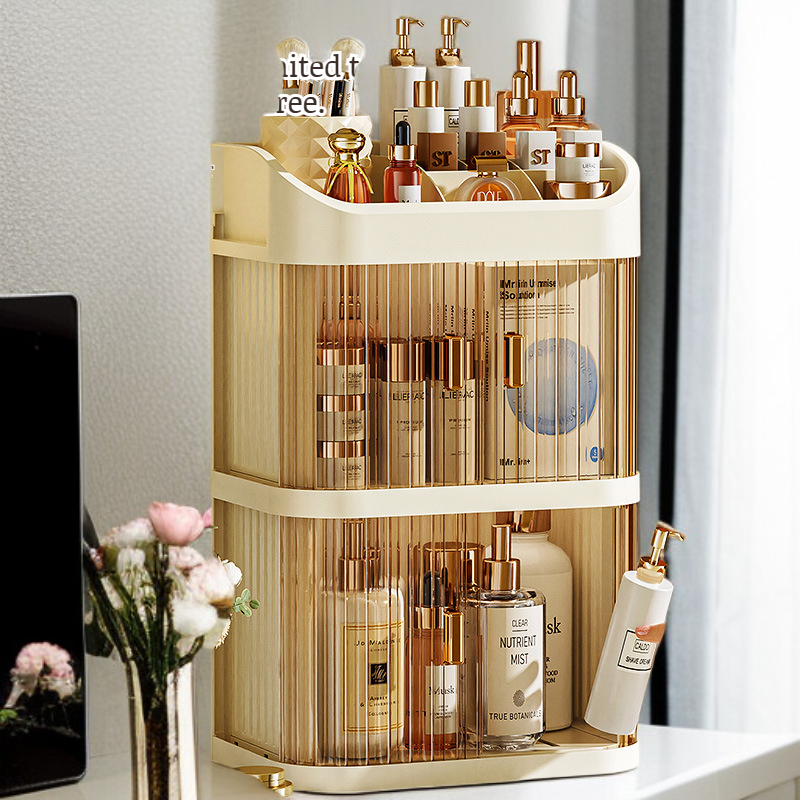 Large Capacity Dustproof Transparent Skincare Organizer on Dormitory Desktop