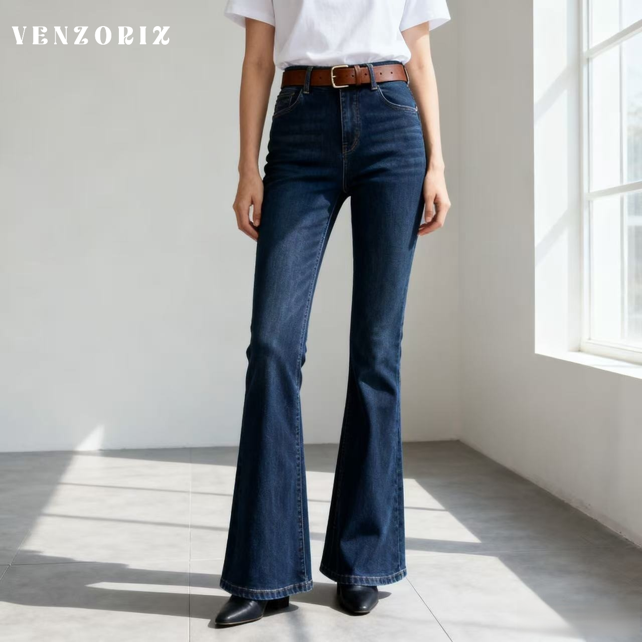 레트로 워시드 블루진 여성 가을 ​​겨울 패션 살짝 플레어 모핑 와이드 레그 팬츠