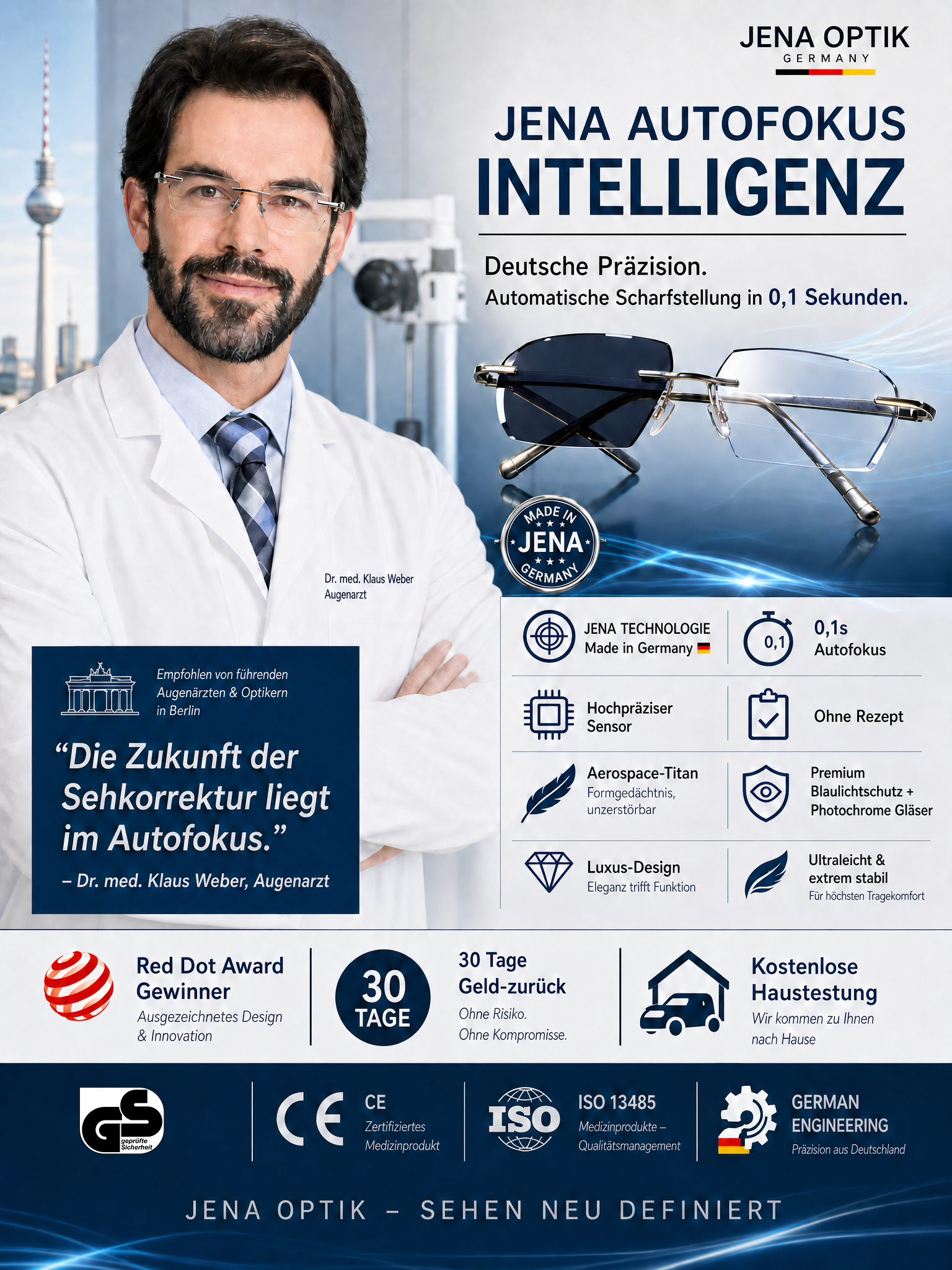 【 Kein Sehtest nötig】Jenaer Optik - Intelligente selbsttönende Lesebrille