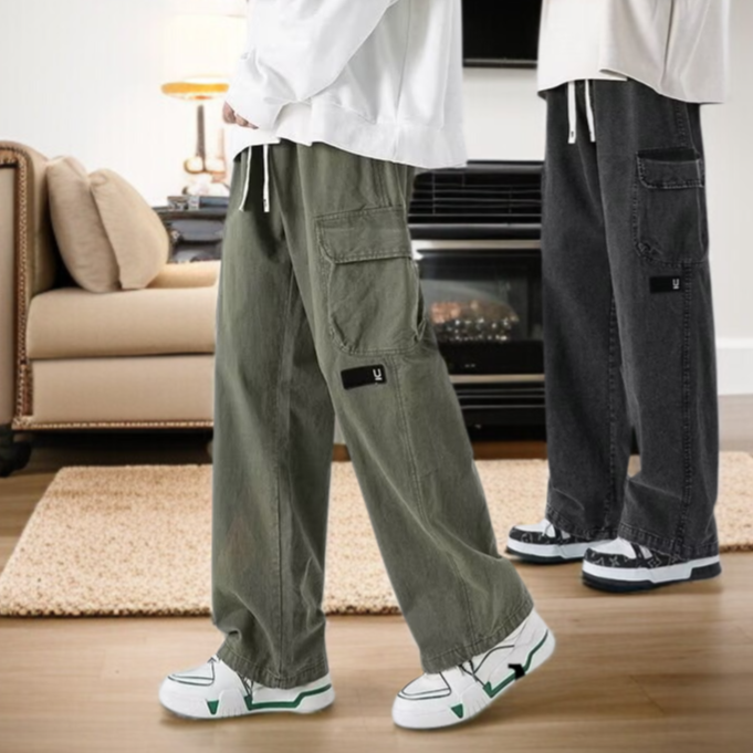 아메리칸 트렌드 와이드 일자 빈티지 워싱 카고 와이드 팬츠 남성복 바지 추동 포켓 신상 캐주얼 팬츠