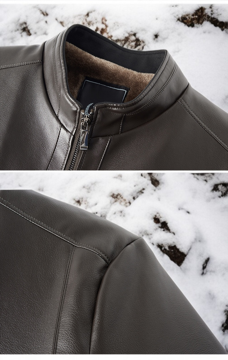 冬用防寒メンズレザージャケット詳細写真