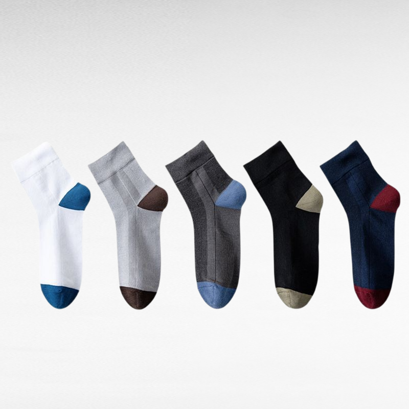メンズソックス 新作春夏 カラーブロック 吸湿防臭 綿製ミドル丈