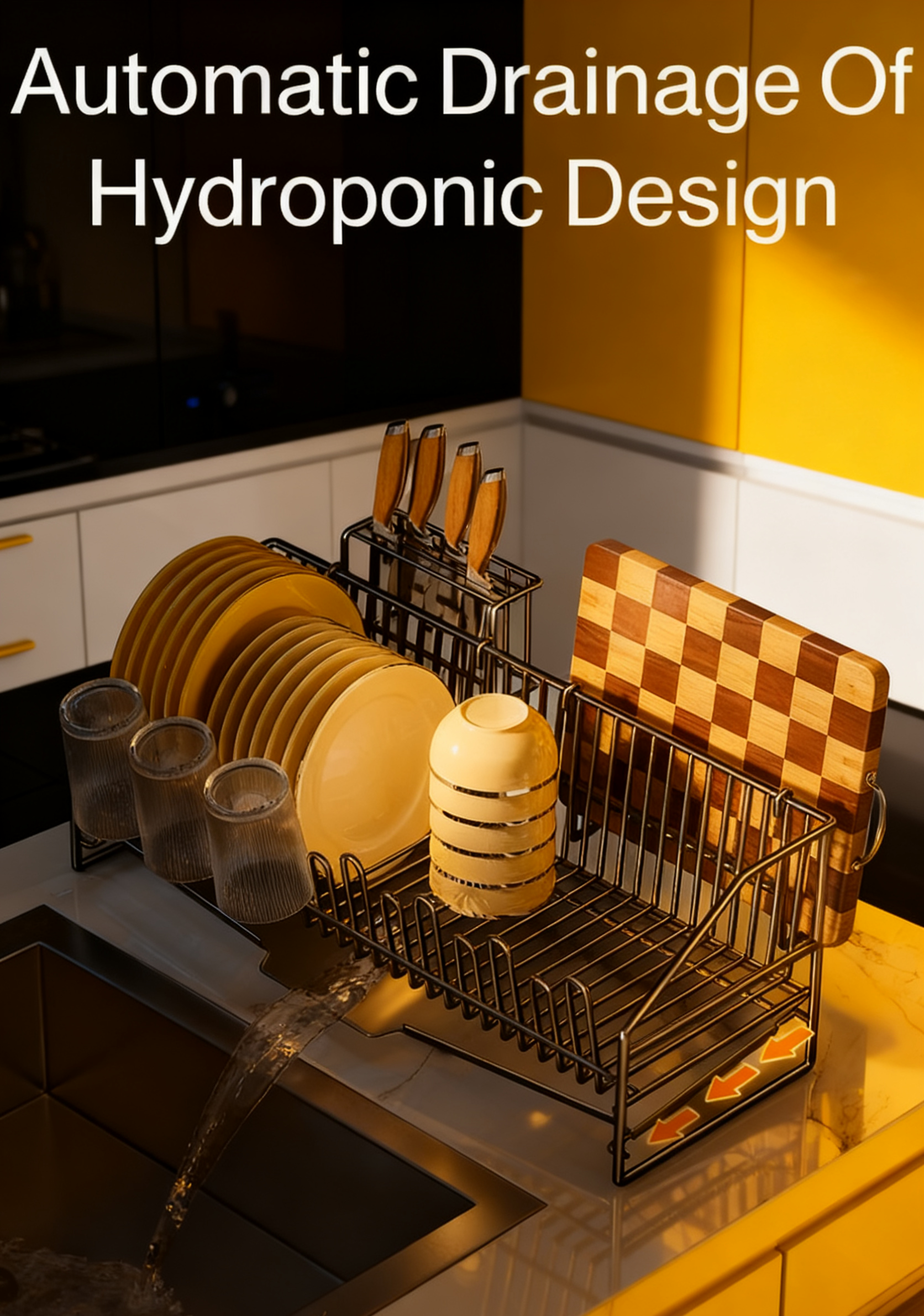 Modern kitchen tableware storage rack in use