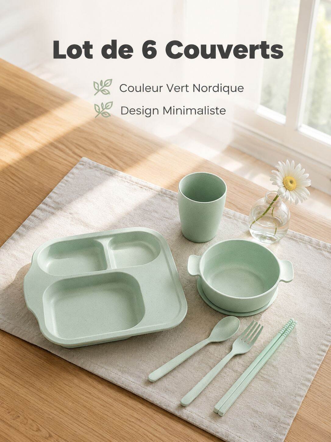 Lot de 6 couverts pour enfants en paille de blé