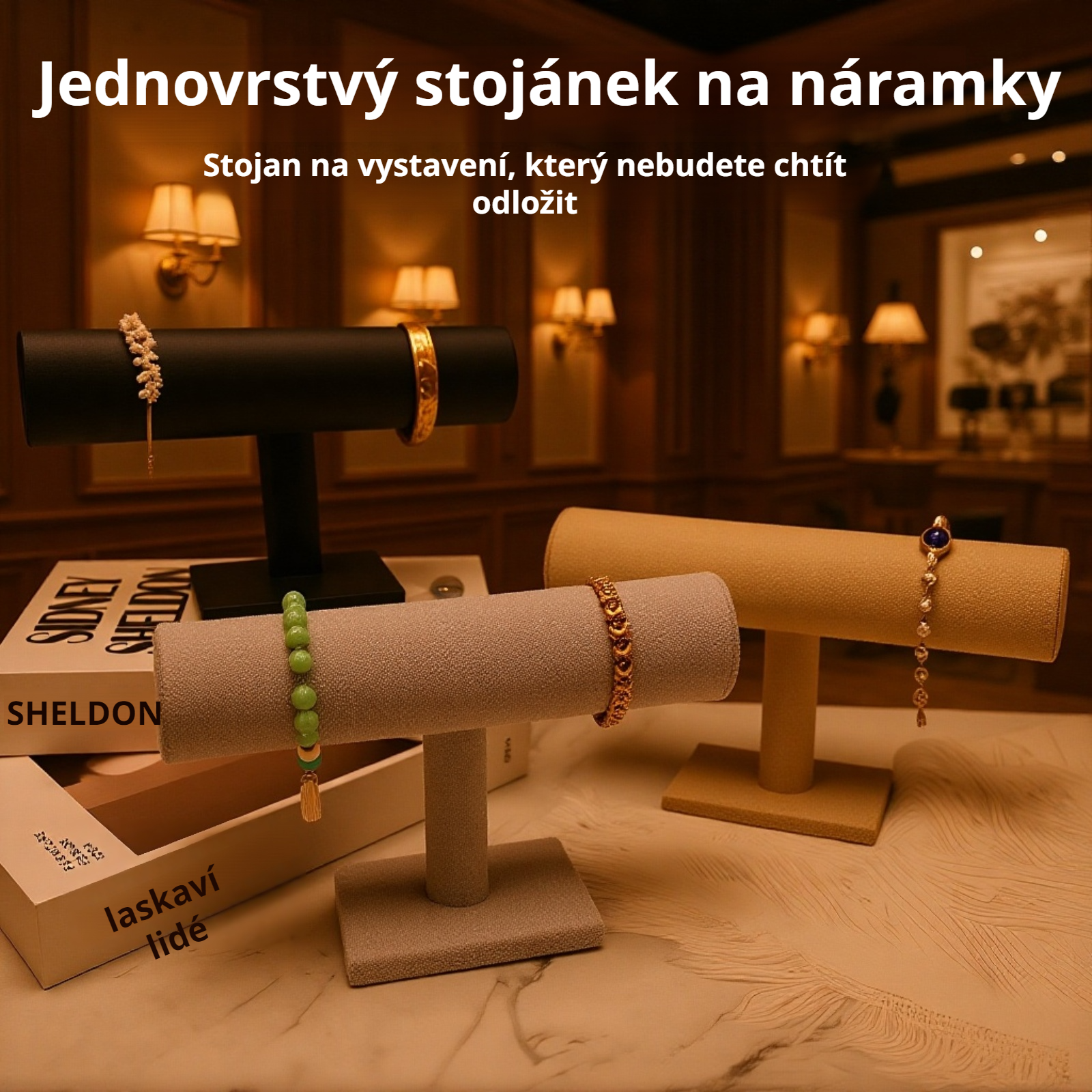 Sametový jednovrstvý stojan na náramky
