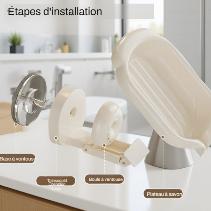 Boîte à savon avec ventouse multifonction, égouttoir pour lavabo, fixation sans perçage