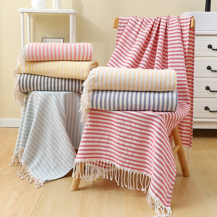 Extra Large Thick Absorbent Striped Bath Towel with Tassels