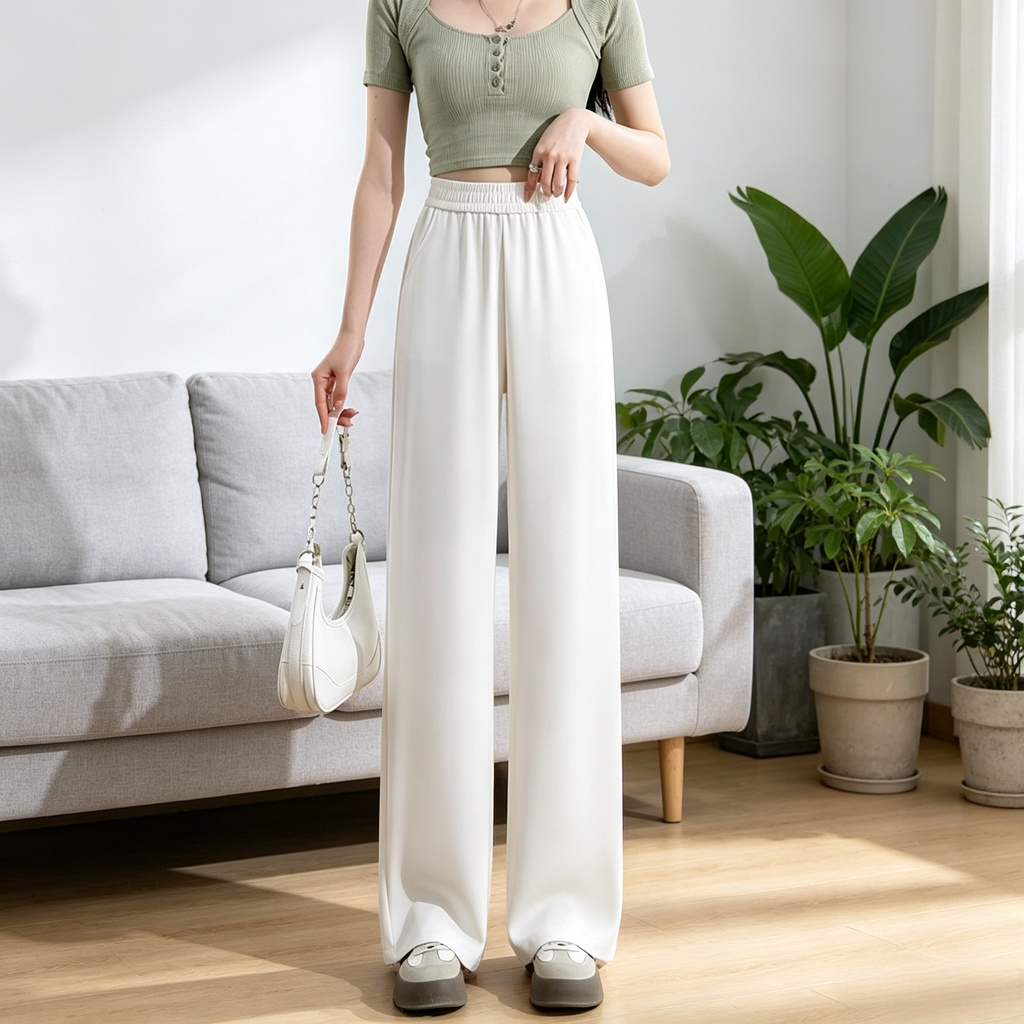 レディース アイスシルク スーツワイドパンツ、柔らかく快適、見た目が10kg細く見える！工場直販・中間マージンゼロ