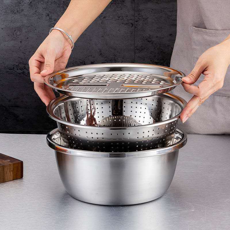 Stainless steel grater bowl three-piece set