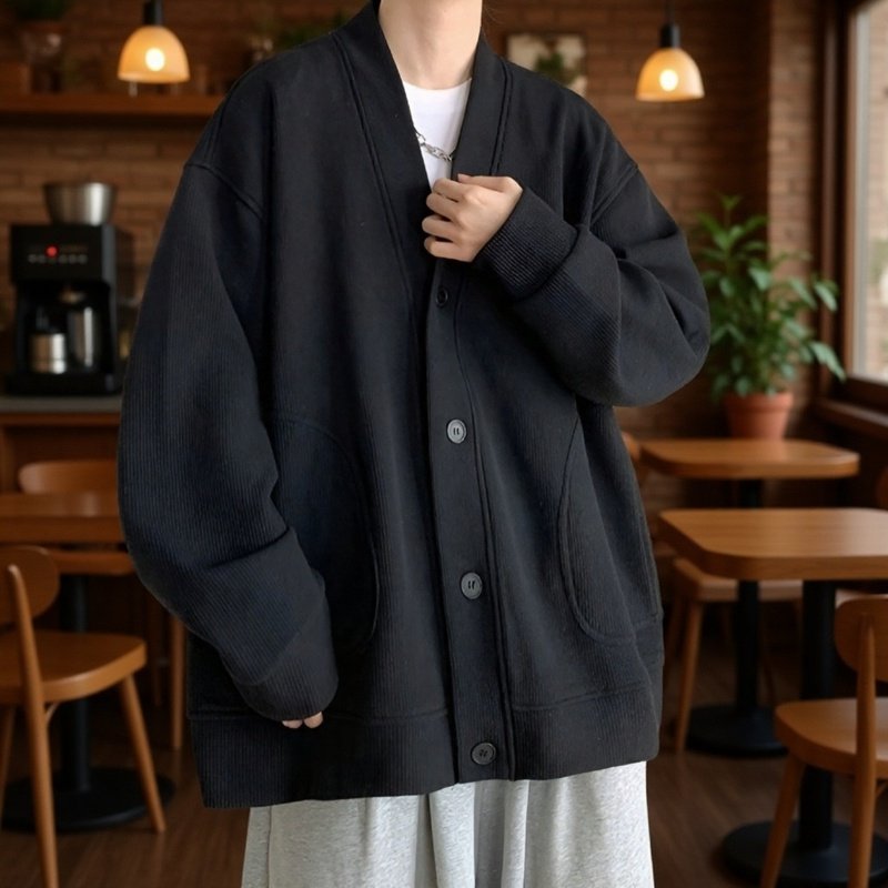 Woll-Cardigan-Jacke im Lazy-Stil für Herren im Frühling und Herbst, moderner jugendlicher Pullover o