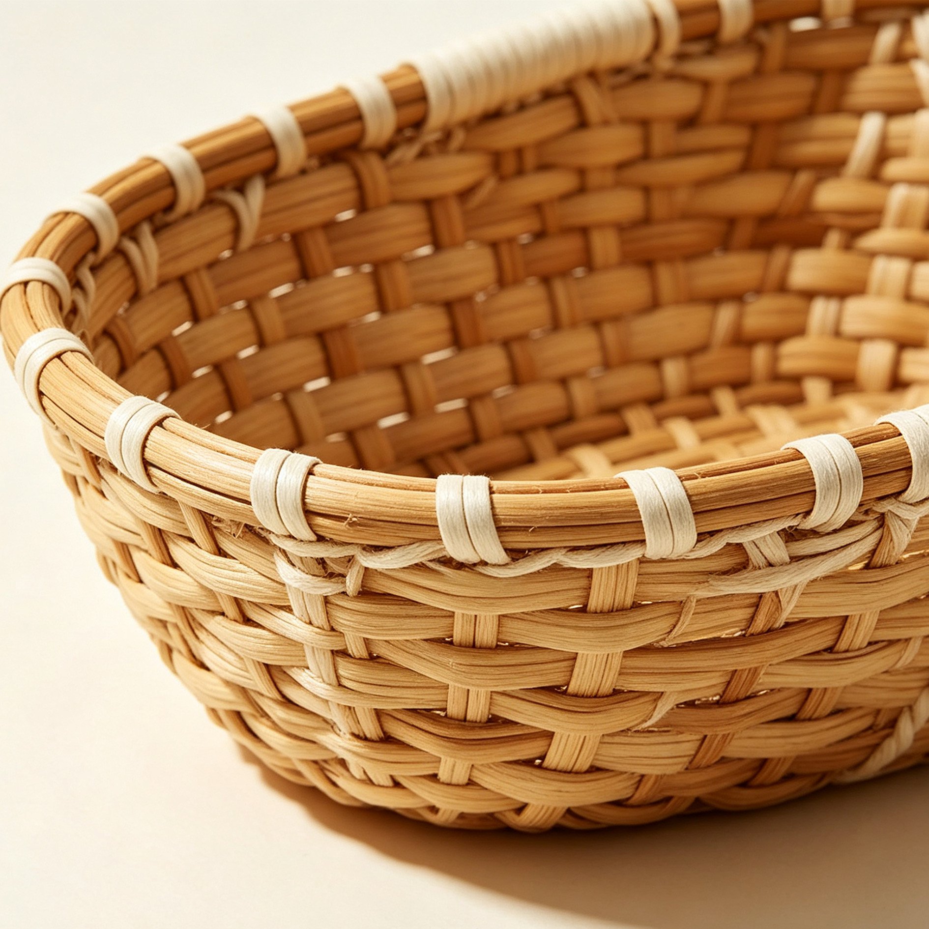 Oval woven storage basket made of raw wood