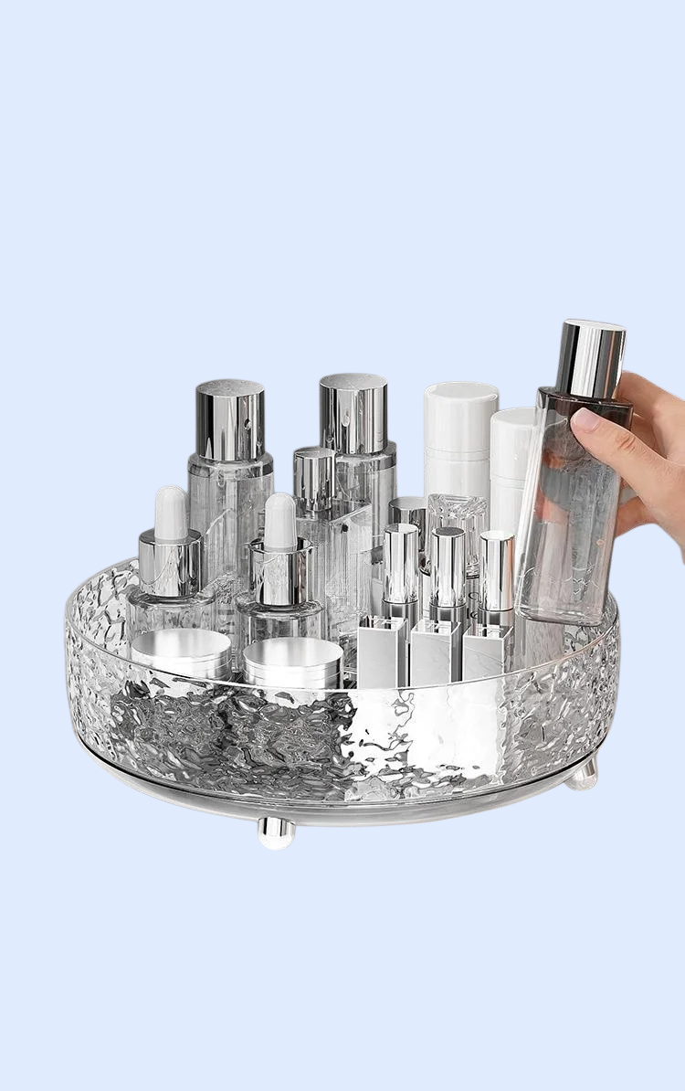 화장대 위에 놓인 회전형 수납함