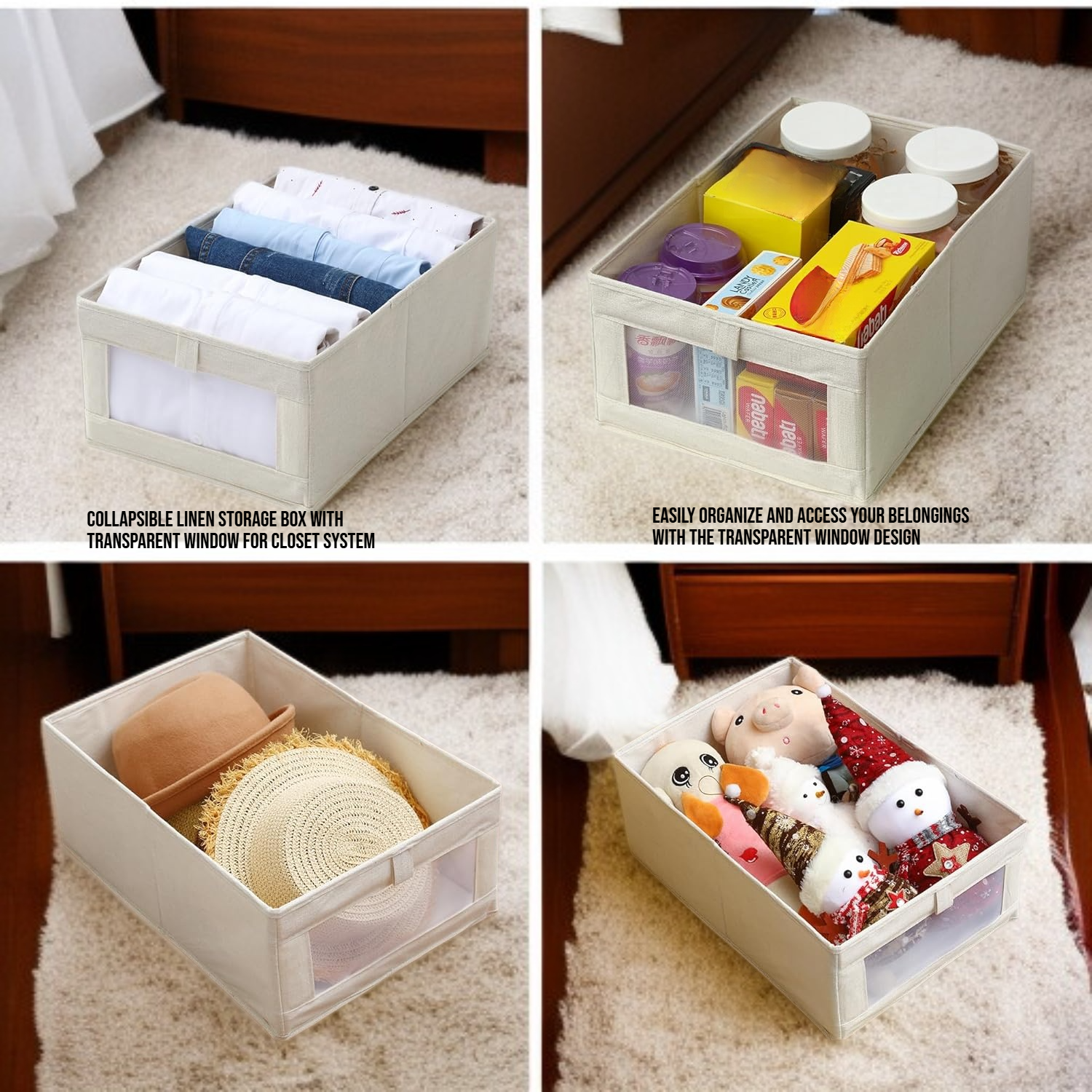  Collapsible Linen Storage Box with Transparent Window for Closet System