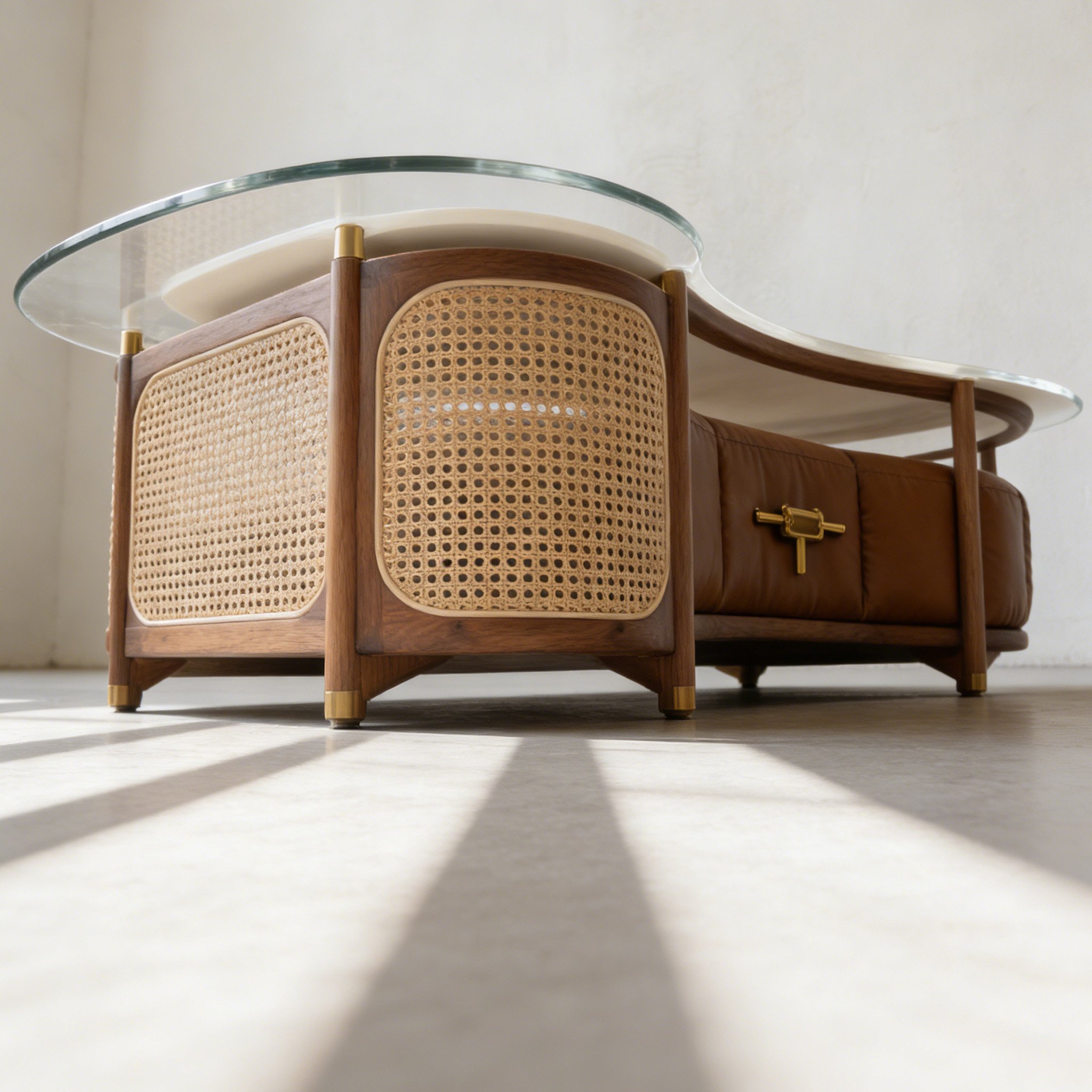 โต๊ะน้ำชากระจกกรอบหวาย