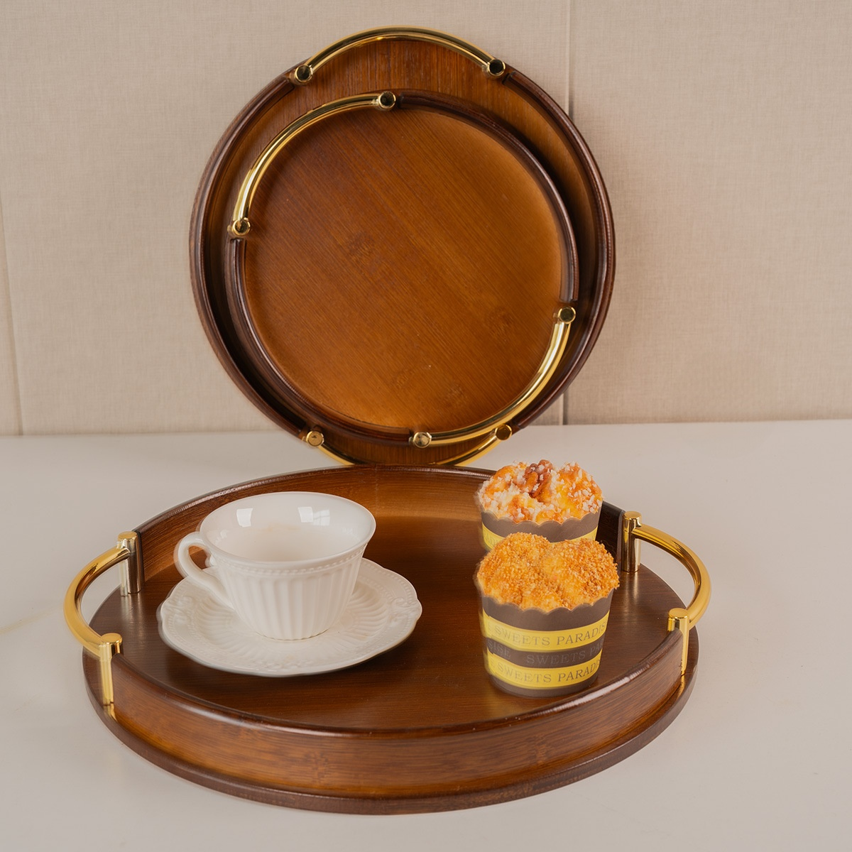  Bandeja de té redonda minimalista con asa 