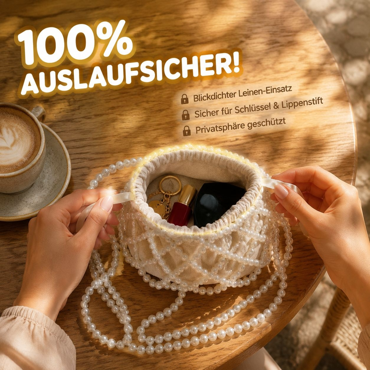 Französische Retro-Perlen geflochtene Tasche, Feenstil-Bucket-Bag, Damen Handtasche