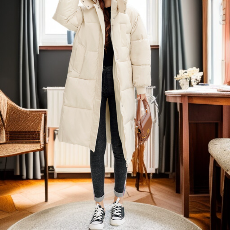 レディースハーフ丈フード付きダウンコート