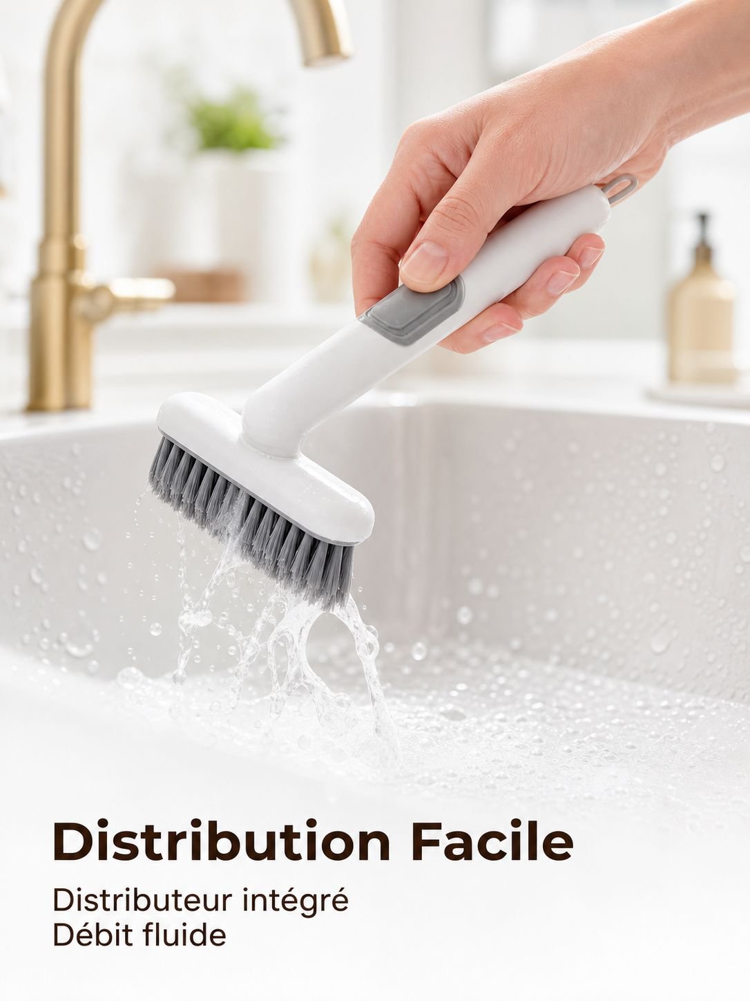 Brosse pour les fissures à rotation 360° avec distributeur de liquide