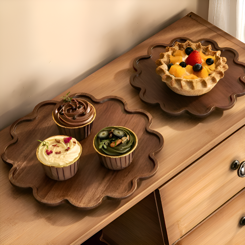 Bandeja de madera multifuncional para frutas y aperitivos en el hogar