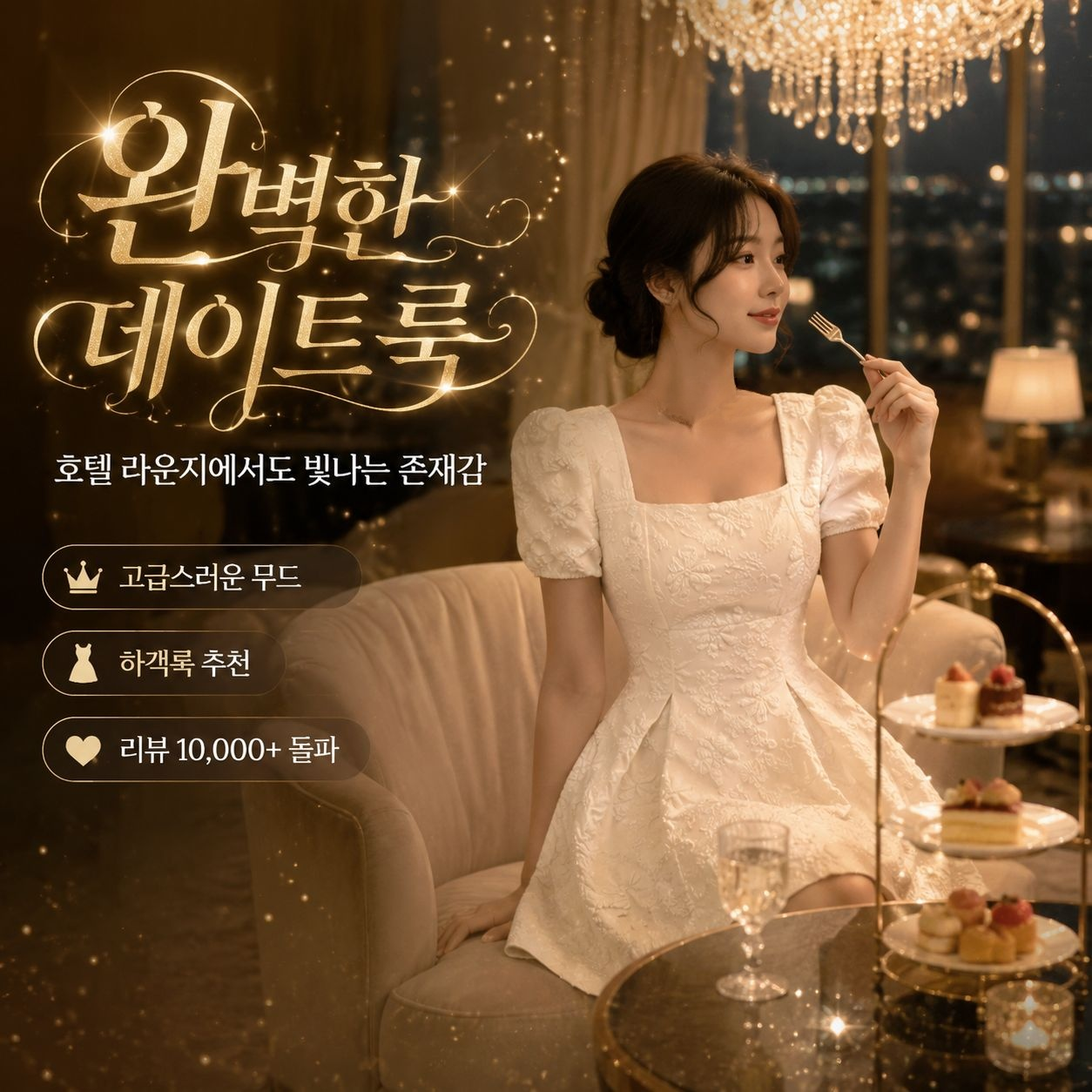 여성 스퀘어넥 자카드 솔리드 퍼프 A라인 원피스