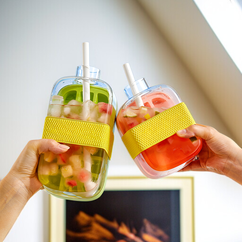 휴대용 여름 수제 압착 아이스 몰드 빨대 물컵 휴대용컵 물주입 여성 휴대용 물컵