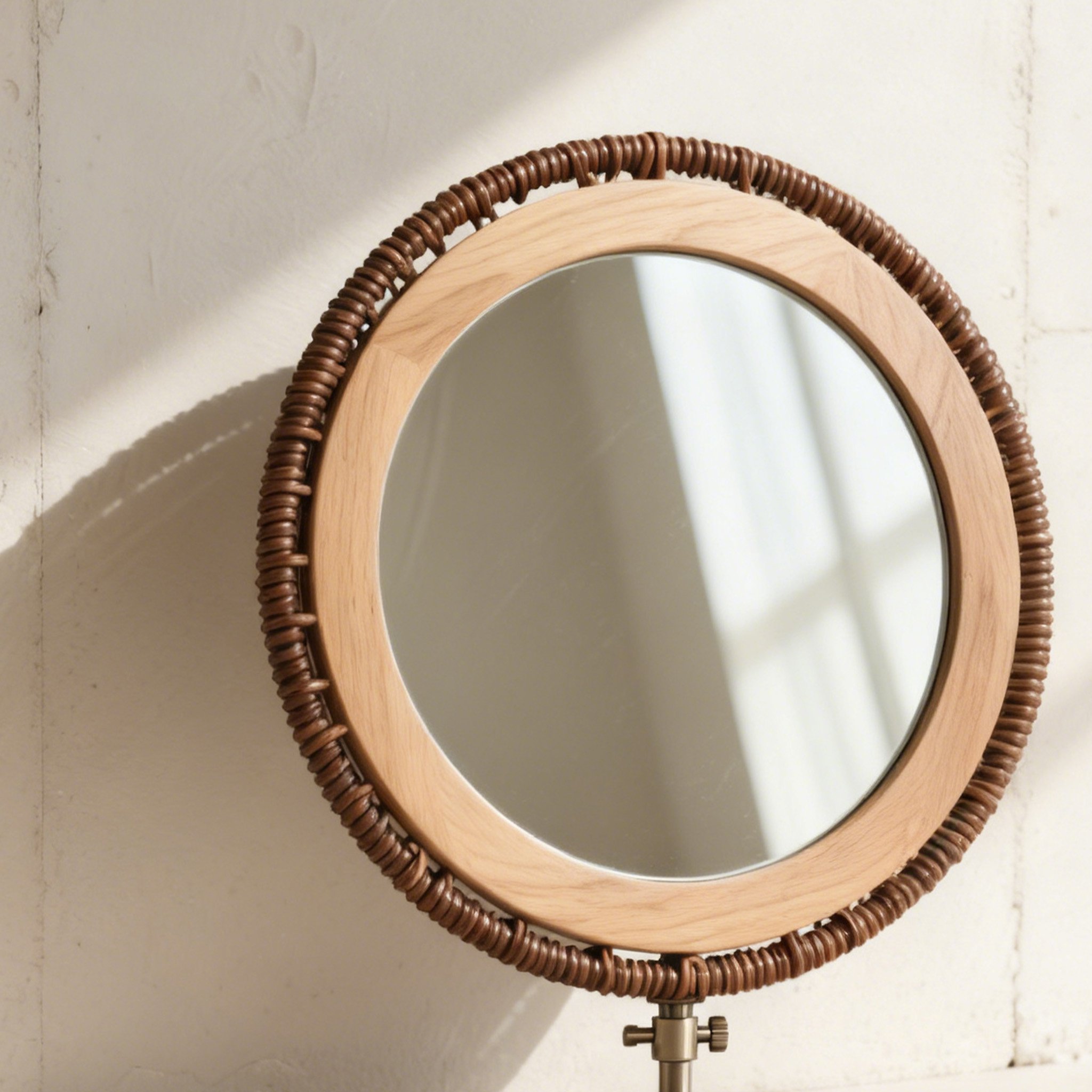 라탄 프레임 원목 화장용 거울 세트(2개)