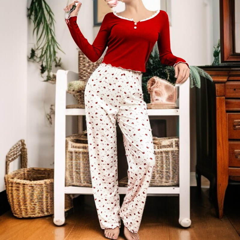 レディースレース長袖長ズボンパジャマセット