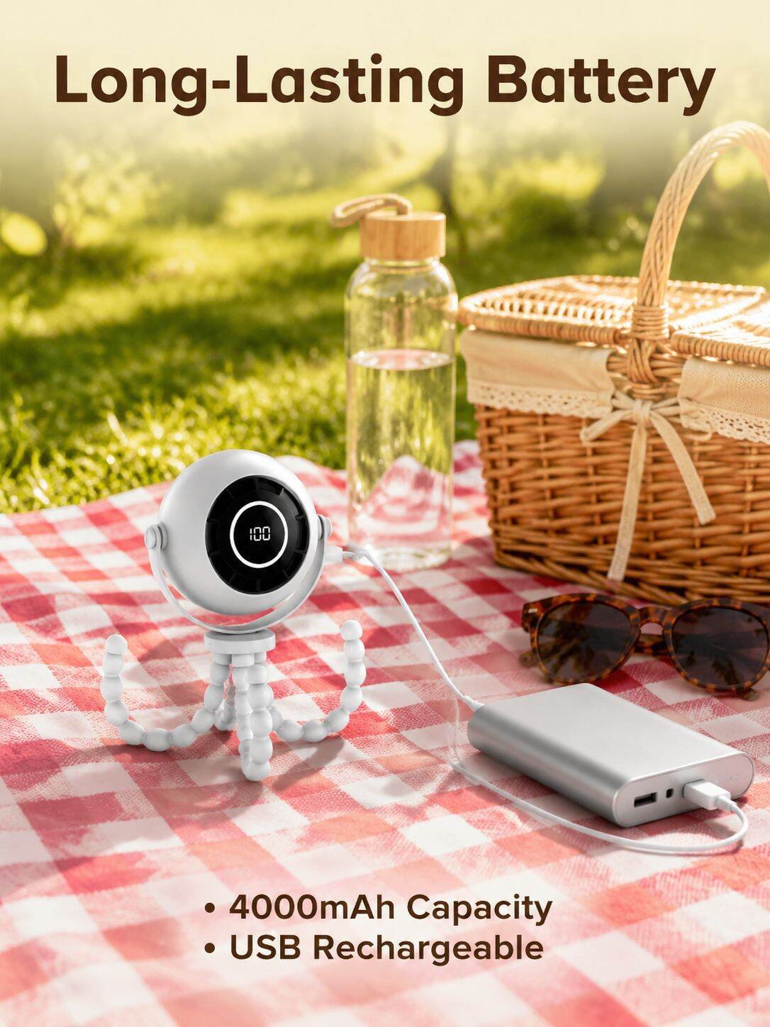 Multifunctional Octopus Stroller Fan, Silent Portable Night Light Fan, USB Rechargeable