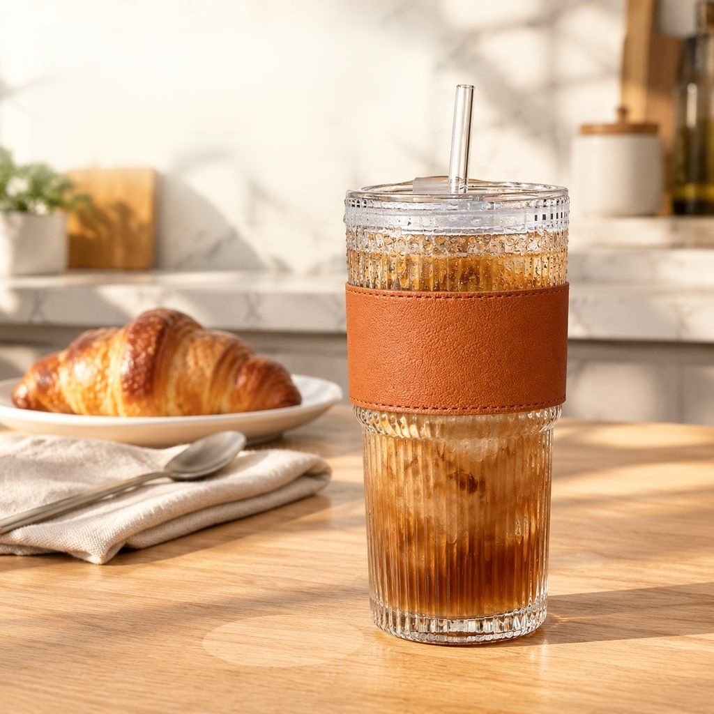 Minimalist Vertical Stripe Clear Glass Coffee Cup
