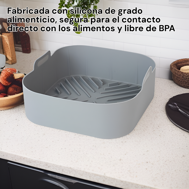 Canasta de silicona para freidora de aire, resistente a altas temperaturas, grado alimenticio