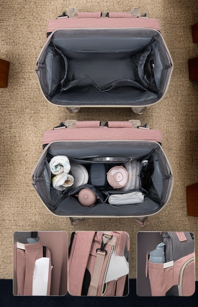 여러 개의 실용적인 포켓이 있는 기저귀 가방