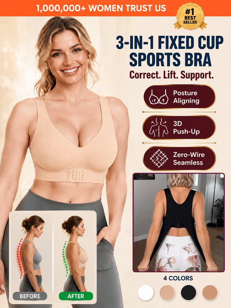 Correction, gathering, shockproof, three-in-one fixed cup sports bra