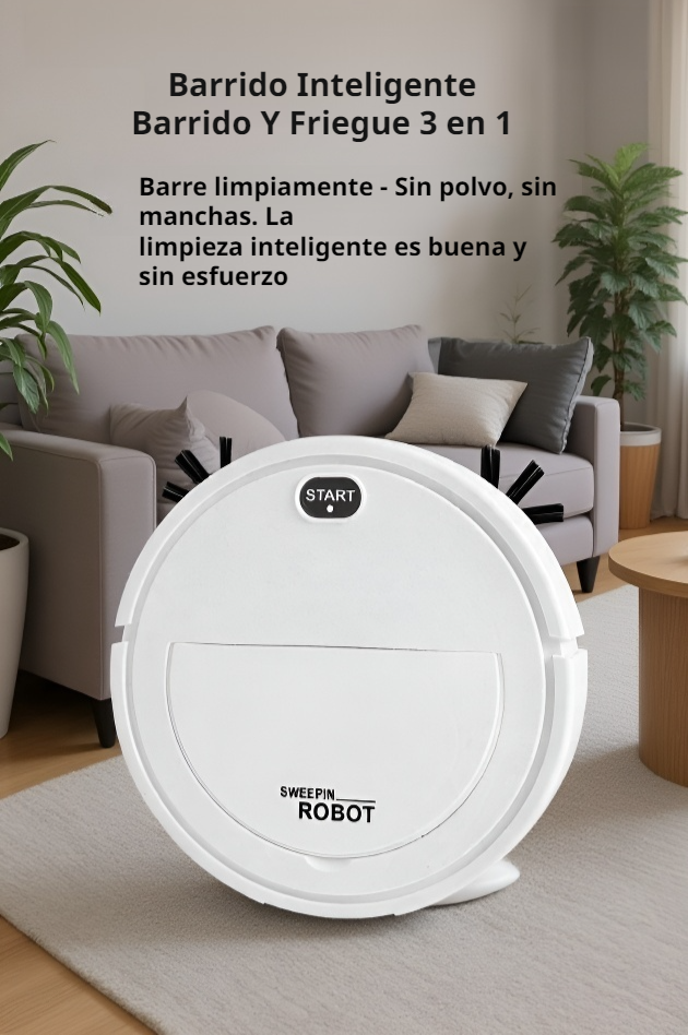 Robot aspirador automático recogiendo polvo y suciedad