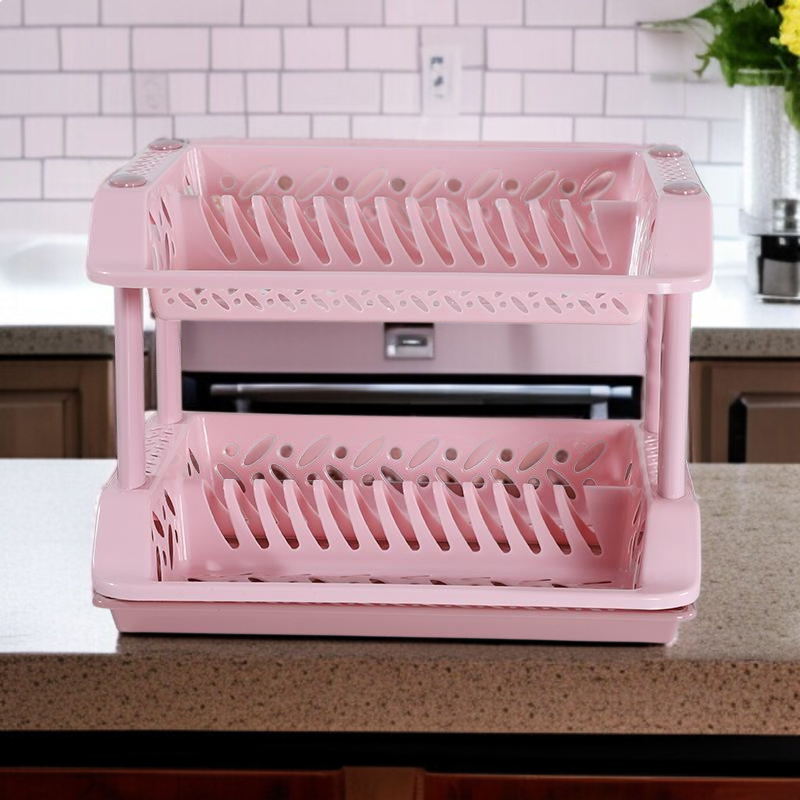 Kitchen double-layer plastic rack drain rack dish rack tableware washing rack double-layer cutlery r