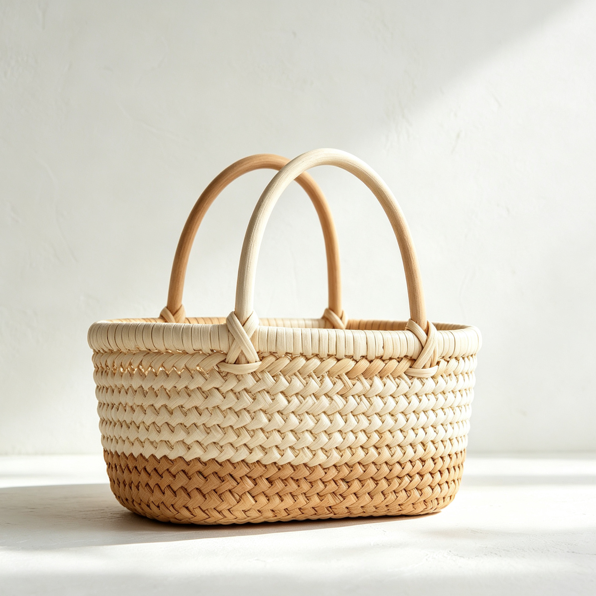 Color-blocked double-handled rattan baskets (3 pieces)