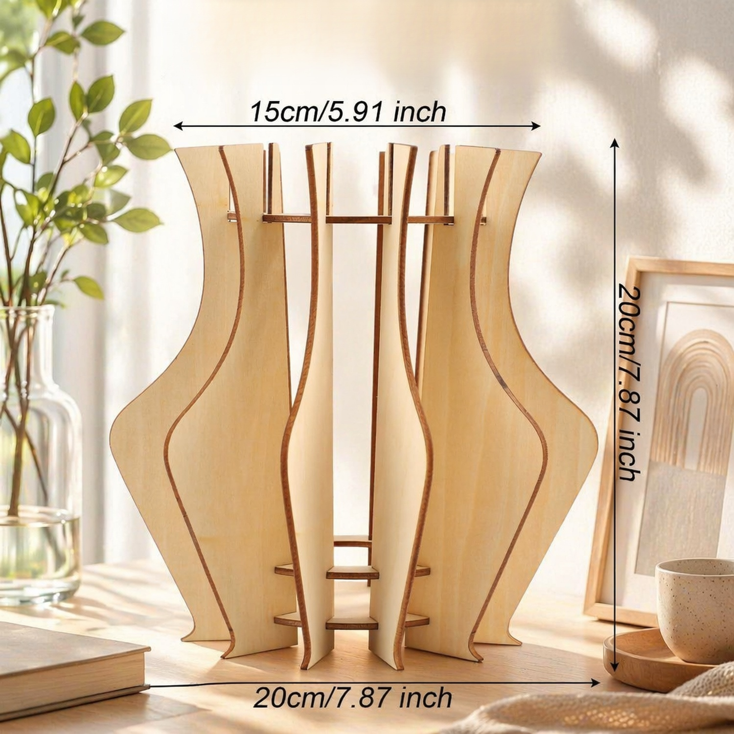 Support de vase en bois puzzle pour présentation de bouquets