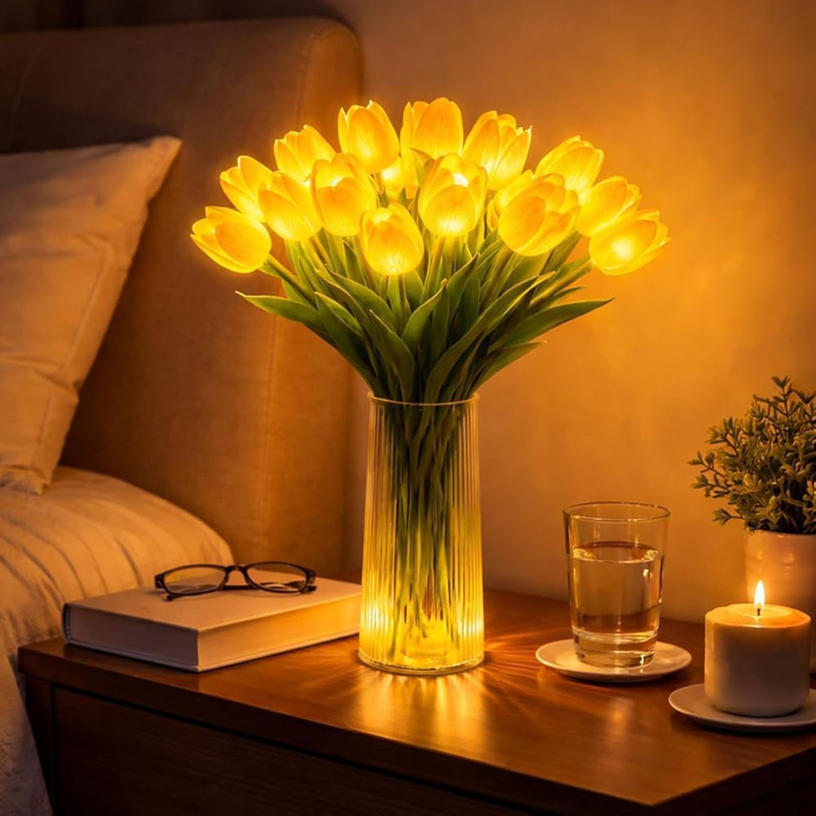 バレンタインデーチューリップ発光手持ち花束家庭装飾ミックスカラー撮影用フェイクフラワー